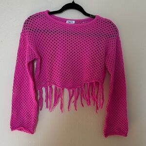 Rue21 Hot Pink Crochet Sweater with Fringe
